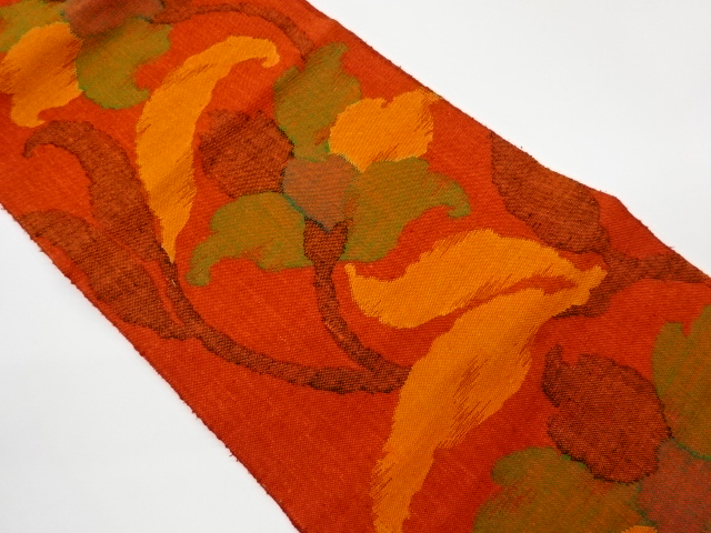 リサイクル　手織り真綿紬草花模様織出し名古屋帯